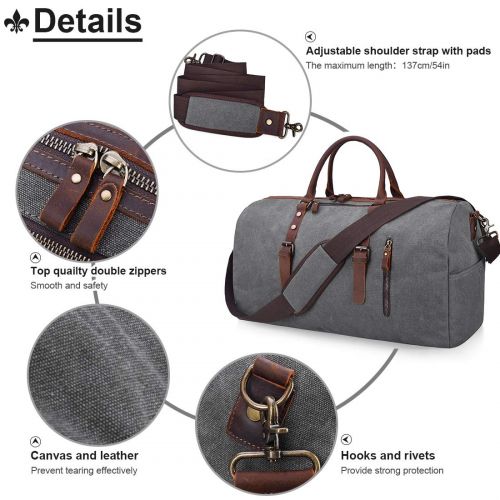  NUBILY Travel Duffel Bag Large Canvas Duffle Bag for Men Women Leather Weekender Overnight Bag Carryon Weekend Bag Grey