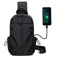 NUFR Sling Bag Crossbody Backpack Shoulder Bag for Men Women, Lightweight Adjustable Strap Backpack Sling Backpack for Hiking Walking Biking Travel Cycling USB Charger Port (Medium-Blac