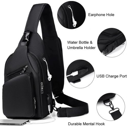  NUFR Sling Bag Crossbody Backpack for Women Men Waterproof Chest Shoulder Bag Daypack for Hiking Walking Travel USB Charger Port