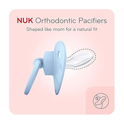 누크 NUK Orthodontic Pacifiers, Girl, Pink, 18-36 Months, (pack of 2)