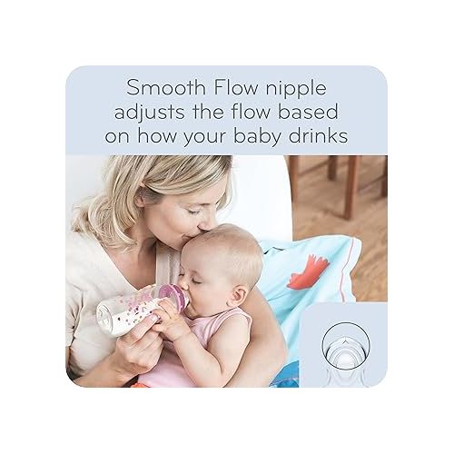 누크 NUK Smooth Flow Anti Colic Baby Bottle, 10 oz, 4 Pack, Elephant