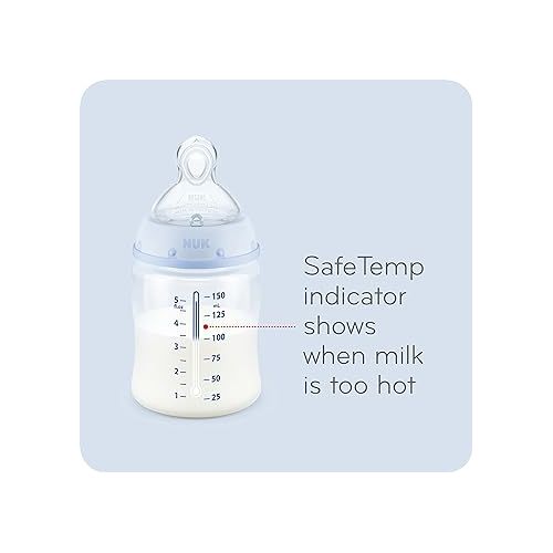 누크 NUK Smooth Flow Anti Colic Baby Bottle, 10 oz, 4 Pack, Blue Elephant,4 Count (Pack of 1)