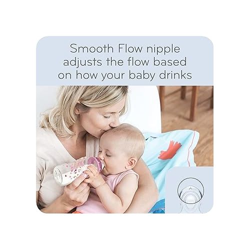 누크 NUK Smooth Flow Anti Colic Baby Bottle, 10 oz, 4 Pack, Blue Elephant,4 Count (Pack of 1)