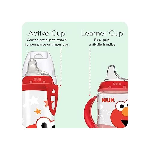 누크 NUK Sesame Street Transition Bundle, Active Cup, Learner Cup, Pacifiers, 4 Piece Set