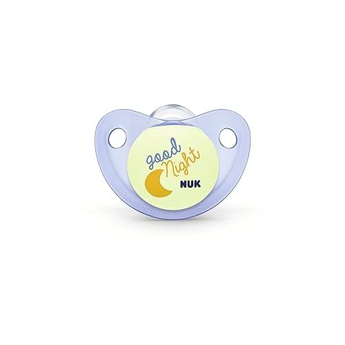 누크 NUK Cute-as-a-Button Glow-in-The-Dark Orthodontic Pacifiers, Boy, 0-6 Months, 2-Pack