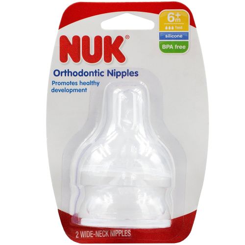 누크 [아마존베스트]NUK Wide Neck Silicone Nipple, Fast Flow, Size 2, 2-Count (1 Package)