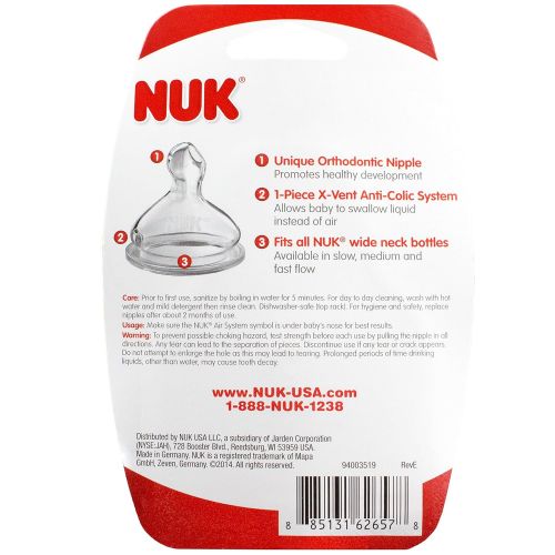 누크 [아마존베스트]NUK Wide Neck Silicone Nipple, Fast Flow, Size 2, 2-Count (1 Package)