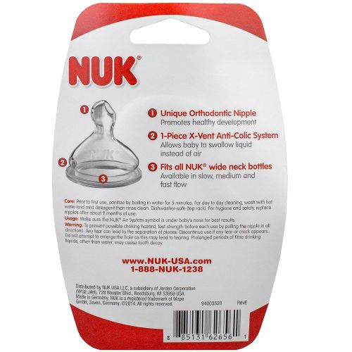 누크 [아마존베스트]NUK Wide Neck Silicone Nipple, Medium Flow, Size 1, 2-Count (1 Package)