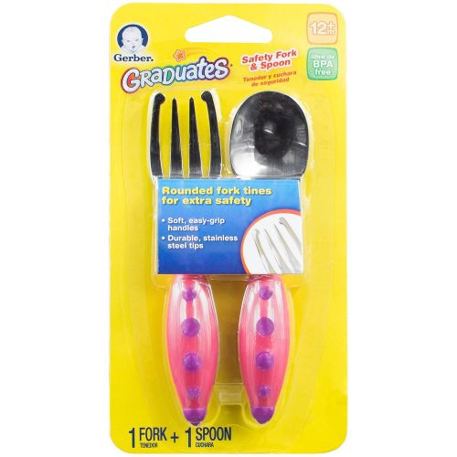 누크 NUK Gerber Graduates Safety Fork and Spoon Set in Assorted Colors, 2-Piece Set