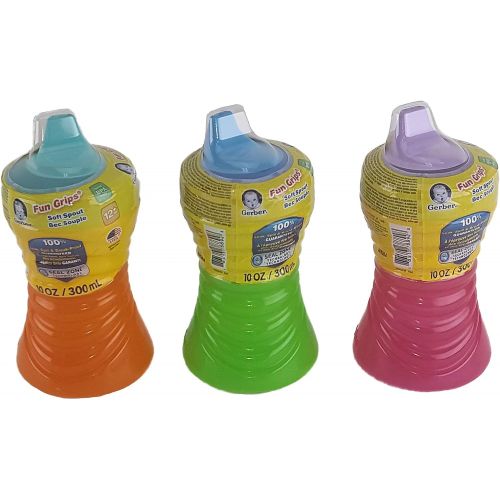 누크 NUK Gerber Graduates Fun Grips Spill Proof Cups - 10 oz - 3 Pack Bundle