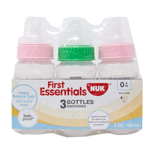 누크 NUK Gerber Graduates 78769 First Essentials Clear View Bottle, Slow Flow, 3 Count, Colors May Vary