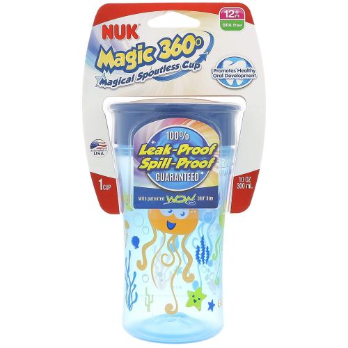 누크 NUK Magic 360 Sippy Cup, Blue, 10oz 1pk, Styles May Vary