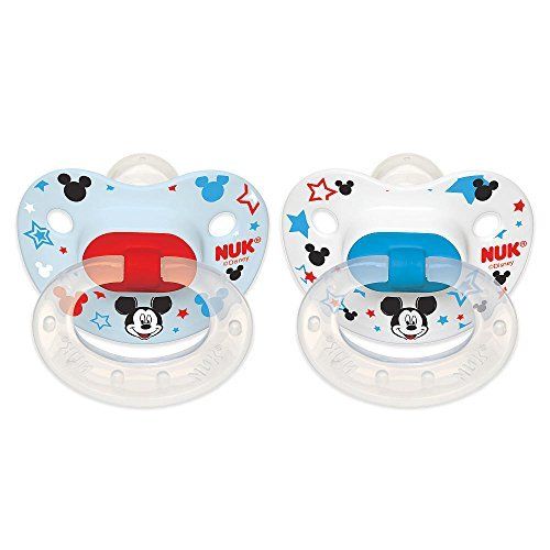 누크 NUK Disney Mickey Mouse Orthodontic Silicone Pacifier 2 Pack (0-6Months) Size 1 by NUK