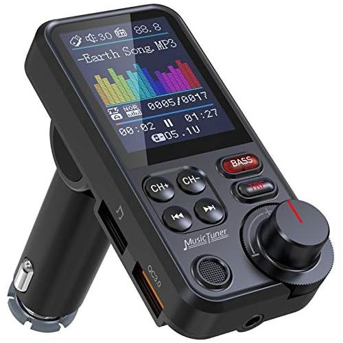  [아마존베스트]-Service-Informationen Nulaxy KM30 Bluetooth Adapter Car, Strong Microphone FM Transmitter Car Bluetooth with 1.8 Inch Colour Screen for Hands-Free Calls, Supports QC3.0 Charging, Treble and Bass Music P
