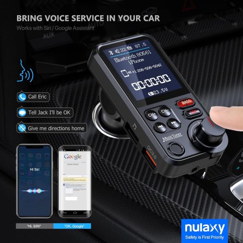  [아마존베스트]-Service-Informationen Nulaxy KM30 Bluetooth Adapter Car, Strong Microphone FM Transmitter Car Bluetooth with 1.8 Inch Colour Screen for Hands-Free Calls, Supports QC3.0 Charging, Treble and Bass Music P