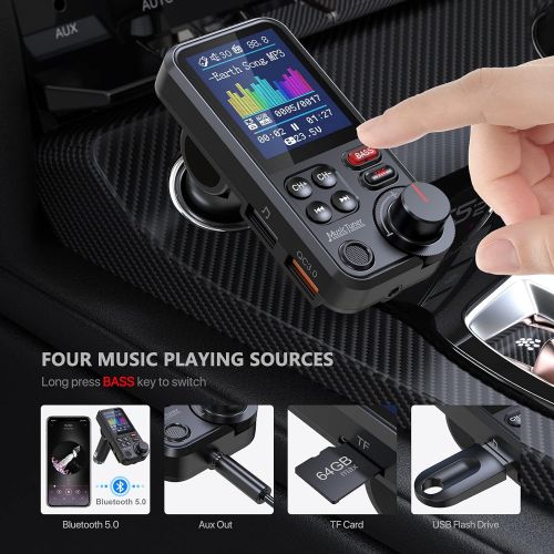  [아마존베스트]-Service-Informationen Nulaxy KM30 Bluetooth Adapter Car, Strong Microphone FM Transmitter Car Bluetooth with 1.8 Inch Colour Screen for Hands-Free Calls, Supports QC3.0 Charging, Treble and Bass Music P