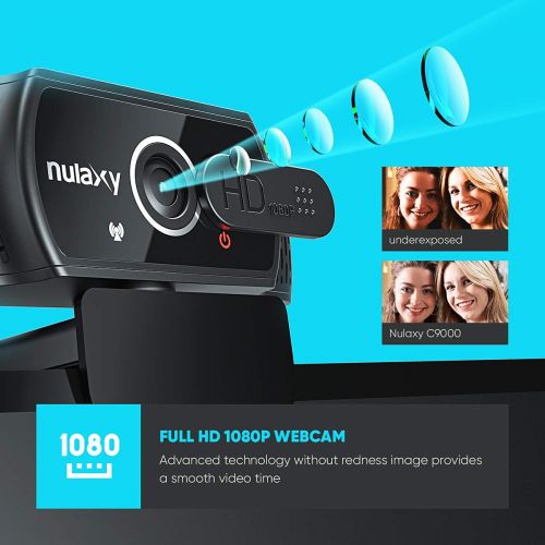 [아마존베스트]NULAXY C900 FHD 1080p Webcam with Microphone and Data Protection Cover, Plug & Play, Laptop / PC Webcam for Video Streaming, Conferences, Games, Compatible with Windows / Linux / M