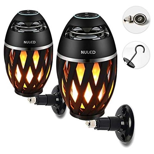  NUNET LED Flame Speaker Tiki Torch IP65 Waterproof Atmosphere NULED Stereo Speakers w. Wall Mount Kit, Magnetic Base, Hook, 3600mAh Rechargeable for Deck, Patio, Parties, One Pair for Su