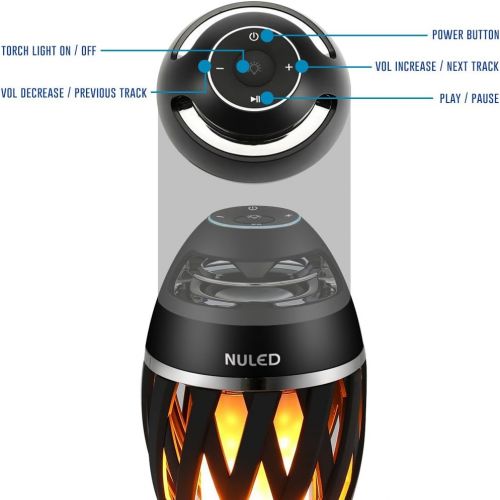  NUNET LED Flame Speaker Tiki Torch IP65 Waterproof Atmosphere NULED Stereo Speakers w. Wall Mount Kit, Magnetic Base, Hook, 3600mAh Rechargeable for Deck, Patio, Parties, One Pair for Su