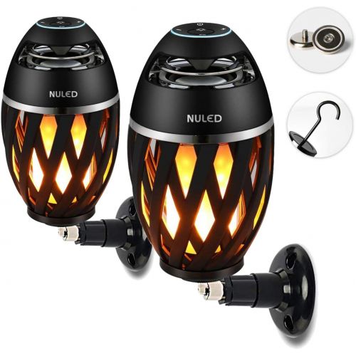  NUNET LED Flame Speaker Tiki Torch IP65 Waterproof Atmosphere NULED Stereo Speakers w. Wall Mount Kit, Magnetic Base, Hook, 3600mAh Rechargeable for Deck, Patio, Parties, One Pair for Su