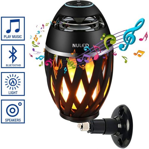  NUNET LED Flame Speaker Tiki Torch IP65 Waterproof Atmosphere NULED Stereo Speakers w. Wall Mount Kit, Magnetic Base, Hook, 3600mAh Rechargeable for Deck, Patio, Parties, One Pair for Su