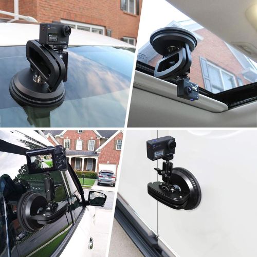  NUNET Suction Cup Mount for Heavy Duty DSLR/NuCam WR/Gopro, Strong Glass Mounting Kit Tool Dent Puller for Car/Boat/Frame/Window, Metal Extention Arm for 360° Camera Holder (Double