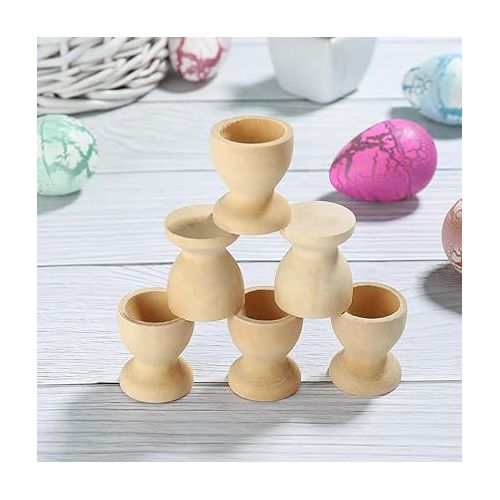  NUOBESTY Wooden Egg Cup Holders, Unfinished Wooden Egg Cups Set for Kids Craft Easter Birthday Baby Shower Party Supplies, 10pcs- 1.2 x 1.4