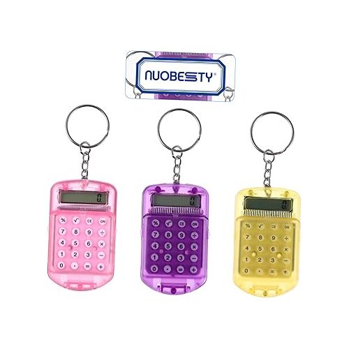  NUOBESTY 3pcs Pocket Calculator Key Ring Tiny Small Portable Mini Electronic Calculator for Home Students (Random Color)