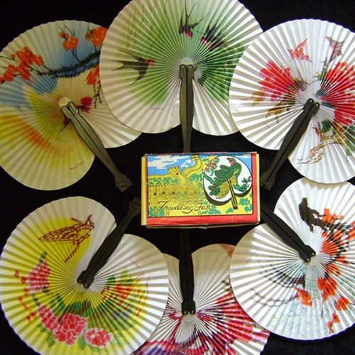  [아마존베스트]NUOBESTY Vintage Hand Fan Mini Paper Oriental Folding Fans Pack of 6