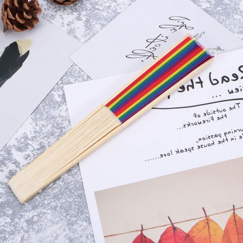  [아마존베스트]NUOBESTY Rainbow Folding Fan Colourful Hand Fan for Theme Party Festival Dance Performance Prop Decoration 21 cm Bamboo, 164JNW20324AU31G5A185CI