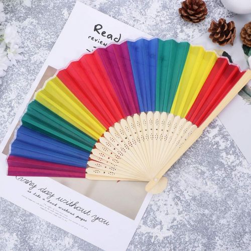  [아마존베스트]NUOBESTY Rainbow Folding Fan Colourful Hand Fan for Theme Party Festival Dance Performance Prop Decoration 21 cm Bamboo, 164JNW20324AU31G5A185CI