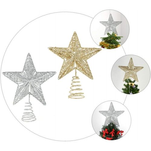  NUOBESTY 2pcs Christmas Tree Star Topper Golden Silver Glittered Treetop Xmas Tree Decoration for Seasonal Holiday Fireplace Home Window Decor