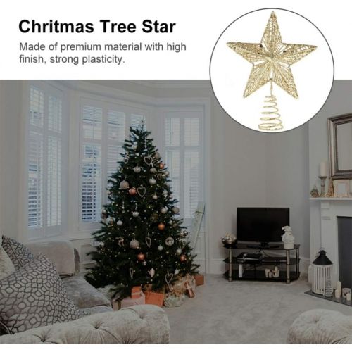  NUOBESTY 2pcs Christmas Tree Star Topper Golden Silver Glittered Treetop Xmas Tree Decoration for Seasonal Holiday Fireplace Home Window Decor