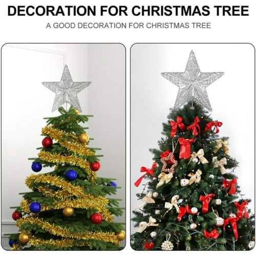  NUOBESTY 2pcs Christmas Tree Star Topper Golden Silver Glittered Treetop Xmas Tree Decoration for Seasonal Holiday Fireplace Home Window Decor