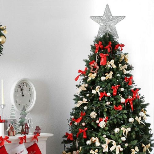  NUOBESTY 2pcs Christmas Tree Star Topper Golden Silver Glittered Treetop Xmas Tree Decoration for Seasonal Holiday Fireplace Home Window Decor