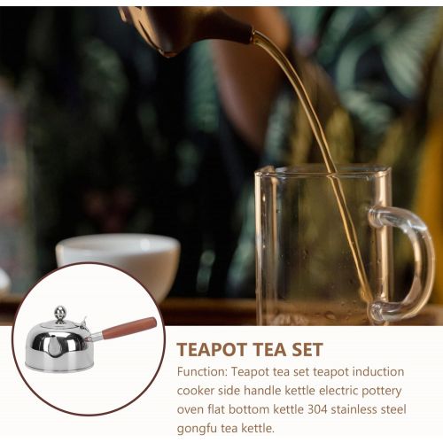 NUOBESTY Stainless Steel Teakettle with Wood Handle 680ml Stove Top Tea Pot Tea Boiler Hot Water Kettle for Tea and Coffee Sliver