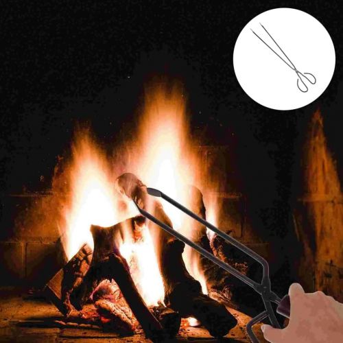  NUOBESTY 2pcs Fireplace Tongs Heavy Duty Fire Pit Wood Grabber Log Tweezers Extended Fire Pit Tools Tongs BBQ Charcoal Clamp Clips Trash Tong for Wood Stove Campfire Bonfire