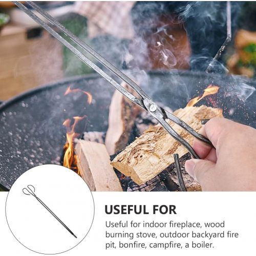  NUOBESTY 2pcs Fireplace Tongs Heavy Duty Fire Pit Wood Grabber Log Tweezers Extended Fire Pit Tools Tongs BBQ Charcoal Clamp Clips Trash Tong for Wood Stove Campfire Bonfire