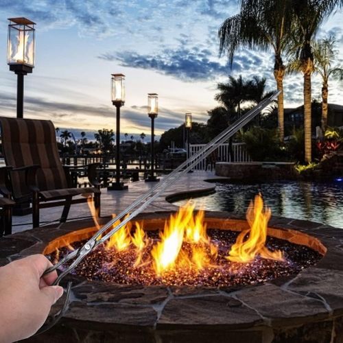  NUOBESTY 2pcs Fireplace Tongs Heavy Duty Fire Pit Wood Grabber Log Tweezers Extended Fire Pit Tools Tongs BBQ Charcoal Clamp Clips Trash Tong for Wood Stove Campfire Bonfire