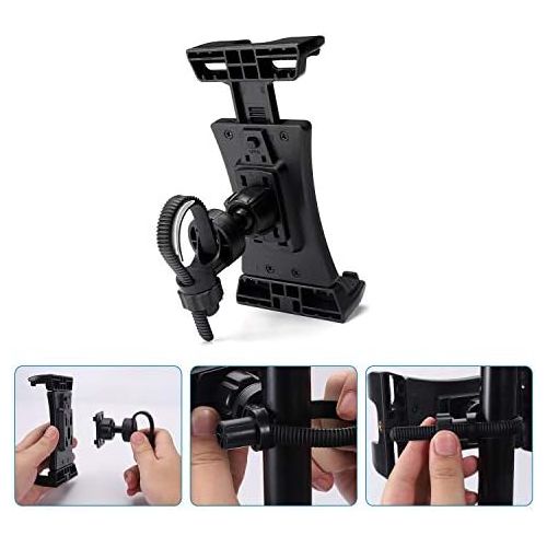  [아마존베스트]NUOMIC Tablet holder bicycle, iPad holder for car headrest/microphone stand/exercise bike/treadmill, 360° rotatable tablet holder for iPad series and tablet and 4.7-12.9 inches.