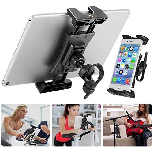  [아마존베스트]NUOMIC Tablet holder bicycle, iPad holder for car headrest/microphone stand/exercise bike/treadmill, 360° rotatable tablet holder for iPad series and tablet and 4.7-12.9 inches.