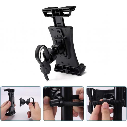  [아마존베스트]NUOMIC Tablet holder bicycle, iPad holder for car headrest/microphone stand/exercise bike/treadmill, 360° rotatable tablet holder for iPad series and tablet and 4.7-12.9 inches.