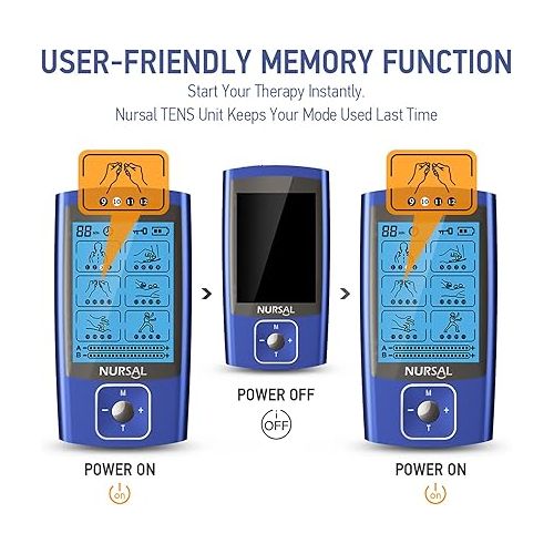  NURSAL TENS EMS Unit Muscle Stimulator for Pain Relief Therapy, Electric 24 Modes Dual Channel TENS Machine Pulse Massager with 12 Pcs Electrode Pads/Continuous Stable Mode/Memory Function