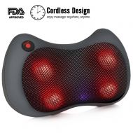 NURSAL N83 Cordless Neck Massager Pillow Shiatsu Deep-Kneading Massage for Shoulder, Waist and Back with Heat, Longer Straps and Rechargeable Battery for Home Office Car Use