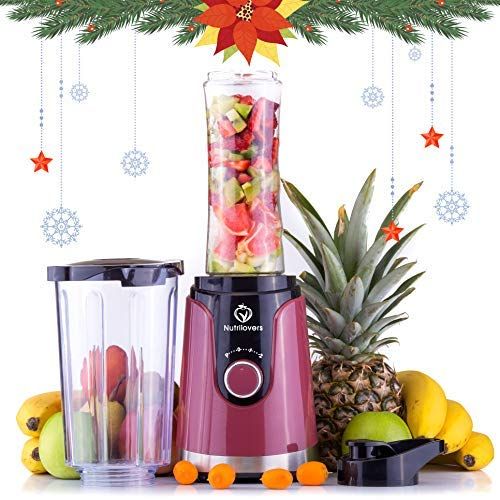  NUTRILOVERS Smoothies Maker + Drinking Bottle to Go (BPA Free)Mini Stand Mixer, Stainless Steel Bladesup to 23.000u/min, 0,4ps Engine (300Watt)