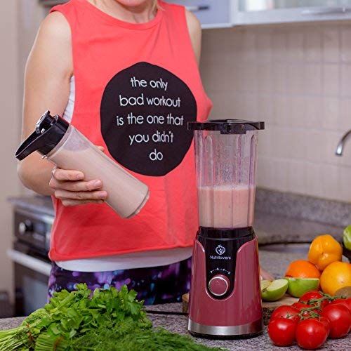  NUTRILOVERS Smoothies Maker + Drinking Bottle to Go (BPA Free)Mini Stand Mixer, Stainless Steel Bladesup to 23.000u/min, 0,4ps Engine (300Watt)