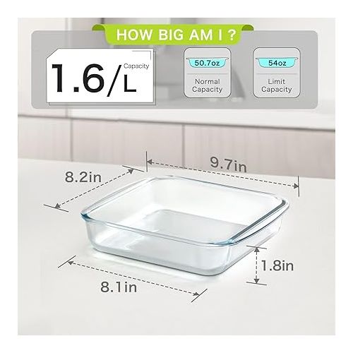  NUTRIUPS 1.7QT Square Glass Baking Dish,8.2x8.2In Square Baking Dish,Square Baking Pan,Glass Baking Dish for Oven