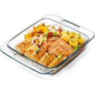 10in x 10in (3L-102 oz) Square Glass Baking Dish for Oven, Easy Grab Glass Baking Pan Oven Safe, Clear Microwave Oven Safe Glass Casserole Dish