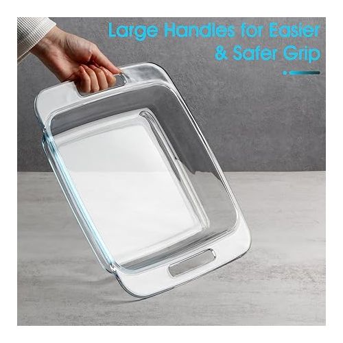  10in x 10in (3L-102 oz) Square Glass Baking Dish for Oven, Easy Grab Glass Baking Pan Oven Safe, Clear Microwave Oven Safe Glass Casserole Dish