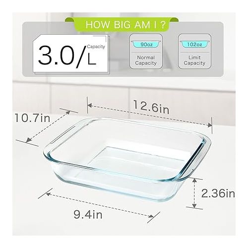  NUTRIUPS 3.1QT Square Glass Baking Dish,10.7x 10.7In Large Square Baking Dish for Oven，Large Square Baking Pan